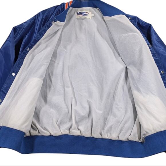 Denver Broncos Vintage Chalk Line Satin Bomber Jacket EUC Size L       WF174 - Picture 8 of 9